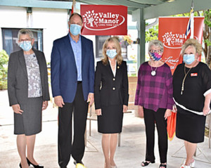 Mayor Kim Love, MPP John Yakabuskie, Dr. Merrilee Fullerton, Minister of Long Term Care, Board Chair Kathryn Marion and Trisha Sammon, CEO