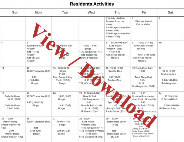 View our Residents Activities Calendar